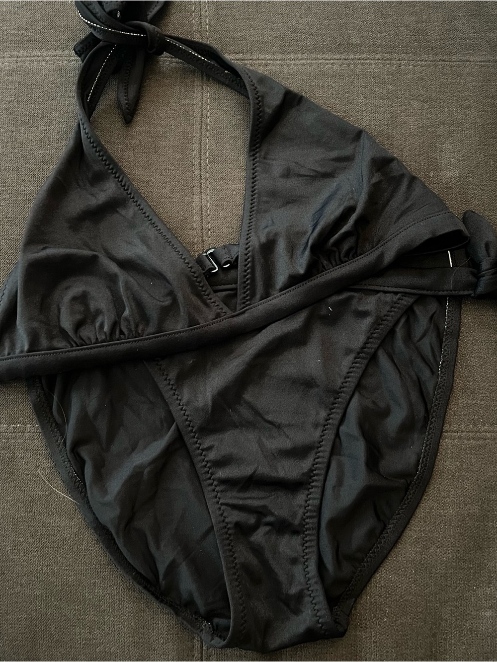 Y2K J. Crew Black Triangle Bikini with Bow Detail Size Medium